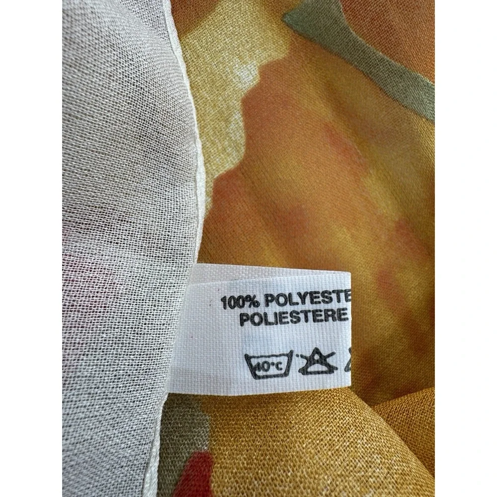 Vintage Holland Floral‎ Scarf Sheer Polyester Pink Yellow Green Square 80s Retro